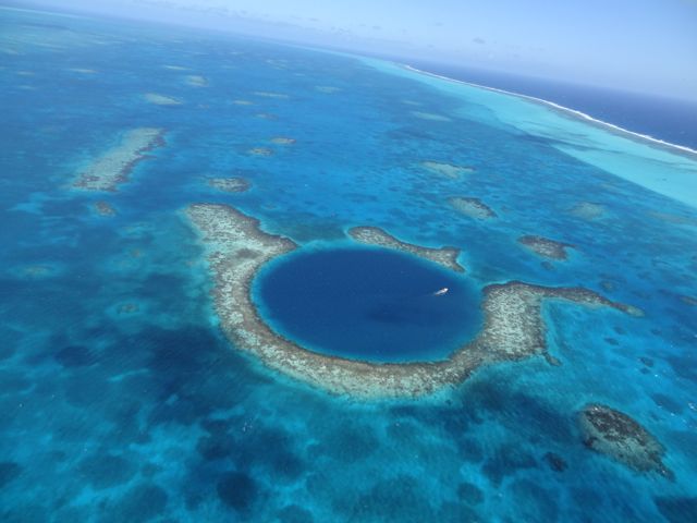 view from chopper over the blue hole in Belize