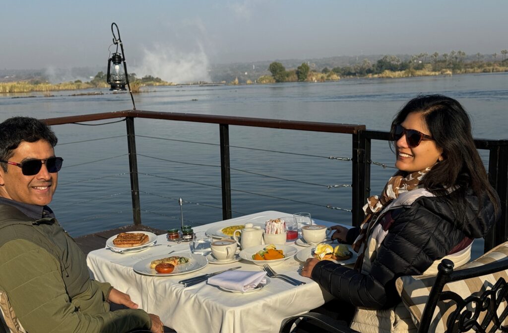breakfast overlooking Victoria Falls
